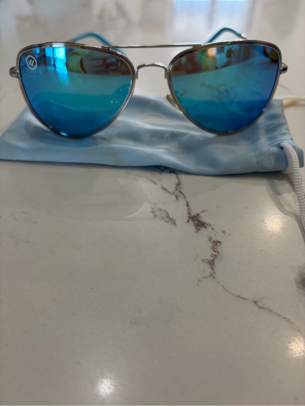 Blue Mirrored Aviator Sunglasses for Women
